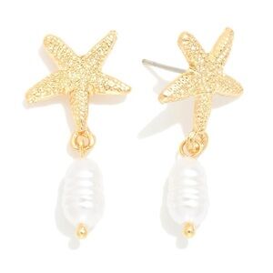Gold Starfish Pearl Drop Earrings